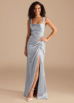 Azazie Jesaphine Bridesmaid Dresses Silver Sheath Bow Metallic Satin Dress image3