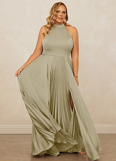 Christian Siriano Bridal for Azazie 1007 Bridesmaid Dresses Moss Green A-Line Pleated Stretch Satin Dress image12