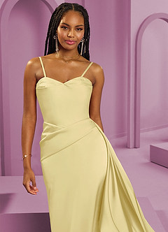 Barbie ♥ Azazie Vestidos de damas de honor Vestido de Sorbete De Limón de Satén Elástico de Corte Recto Convertible con Sin tirantes image4