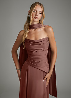 Azazie Gabriela Bridesmaid Dresses Espresso A-Line Corset Stretch Satin Dress image5