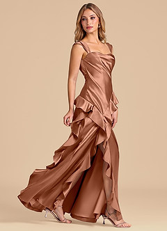 Azazie Sloane 신부 들러리 드레스 A라인 스윗하트 네크라인 메탈릭 새틴 바닥 길이 드레스 image3