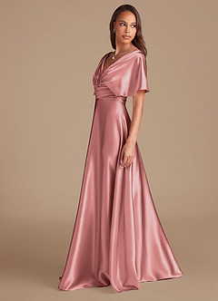 Azazie Pamela Bridesmaid Dresses Rosette A-Line Pleated Metallic Satin Dress image5