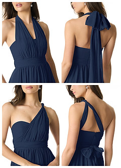 Azazie Olani Bridesmaid Dresses Dark Navy A-Line Off the Shoulder Chiffon Convertible Dress image2