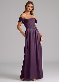 Azazie Hattie Robes de demoiselle d'honneur Robe Trapèze en Satin extensible Corset Prune image4
