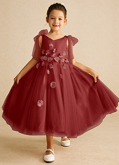 Azazie Minia Flower Girl Dresses Rust A-Line Bow Matte Satin Dress image1