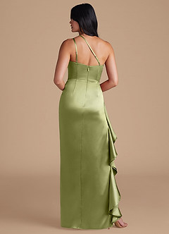 Azazie Latrice Bridesmaid Dresses Pistachio Sheath One Shoulder Metallic Satin Dress image5