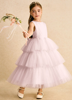 Azazie Marshmallow Flower Girl Dresses Blushing Pink Ball-Gown Bow Tulle Dress image1