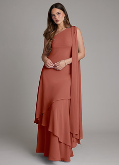 Azazie Monique Bridesmaid Dresses Auburn A-Line One Shoulder Chiffon Dress image1