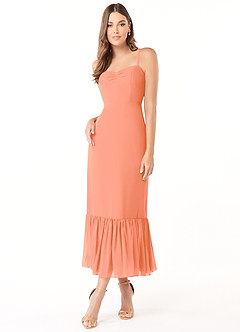 Azazie Justina Brautjungfernkleider A-Linie Herzausschnitt Chiffon Kleid Sonnenuntergang image1