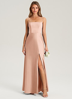 Azazie Lidia Bridesmaid Dresses Rose Gold Mermaid Side Slit Stretch Satin Dress image4