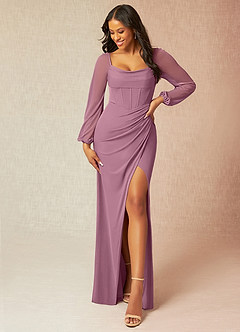 Azazie Charissa Bridesmaid Dresses Vintage Mauve Sheath Corset Pleated Mesh Dress image1