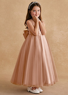 Azazie Cookie Flower Girl Dresses Champagne Rose A-Line Bow Tulle Dress image3