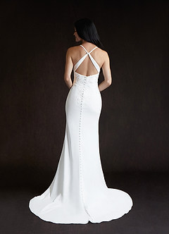 Azazie Kita Wedding Dresses Diamond White Mermaid Lace Stretch Crepe Dress image2