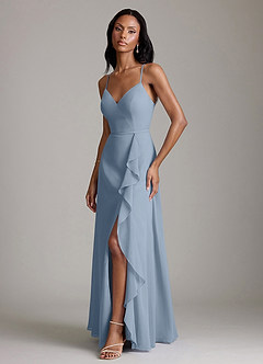 Azazie Naeem Bridesmaid Dresses Dusty Blue A-Line V-Neck Ruffle Chiffon Dress image5