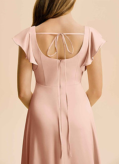 Azazie Bondi Junior Vestido de Oro Rosa de Satén Elástico de Corte en A con Corte Lateral image6