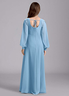 Azazie Bondi Junior Vestido de Azul Acero de Gasa de Corte en A con Blusón image2