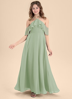 Azazie Tessabelle Junior Vestido de Salvia Polvorienta de Gasa de Corte En A con Vestidos sin tirantes image6