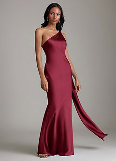 Azazie Juniper Brudtärnklänningar Klänning av Sjöjungfru i Stretch Satin One-shoulder Bourgogne image5