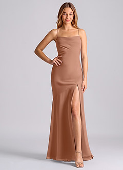 Azazie Grata 신부 들러리 드레스 인어 주름진 쉬폰 바닥 길이 드레스 image6