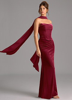 Azazie Sorrel Robes de demoiselle d'honneur Robe Sirène Convertible en velours Corset Bourgogne image3
