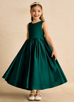 Azazie Cailee Flower Girl Dresses Pine Ball-Gown Pleated Matte Satin Dress image4