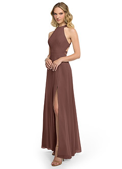 Azazie Clarice Bridesmaid Dresses Espresso A-Line Halter Chiffon Dress image2