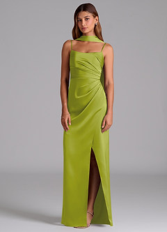 Azazie Calandra Suknie dla druhen Linia A Pofałdowany Satyna elastyczna Do ziemi Sukienka image3