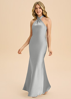 Azazie Chickie Junior Robe Fourreau en Satin extensible Plissée Argent image5