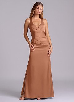 Azazie Amelie Brautjungfernkleider A-Linie Plissee Stretch-Satin Kleid Bronzer image1