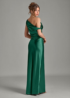 Azazie Emerson Bridesmaid Dresses Emerald Mermaid Off the Shoulder Metallic Satin Dress image6