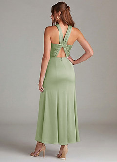 Azazie Rue 신부 들러리 드레스 인어 주름진 스트레치 새틴 발목 길이 드레스 image6