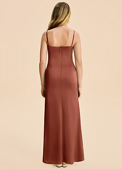 Azazie Rosalia Junior Auburn Sheath Pleated Stretch Satin Dress image2