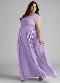 Azazie Organa Robes de demoiselle d'honneur Robe Trapèze en Mousseline de soie Plissée Lilas image9