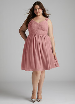 Azazie Angie Robes de demoiselle d'honneur Robe Trapèze en Mousseline de soie Corset Rose Poussiéreuse image11