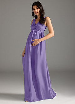 Azazie Yetta Maternity Bridesmaid Dresses A-Line Pleated Stretch Satin Floor-Length Dress image1