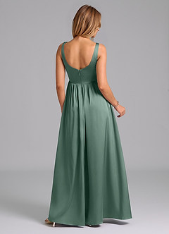 Azazie Keyla Bridesmaid Dresses Eucalyptus A-Line Pleated Stretch Satin Dress image2
