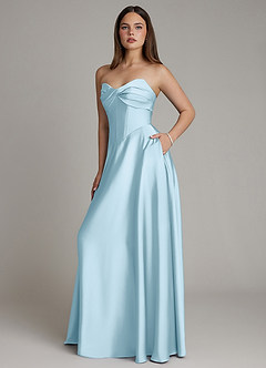 Azazie Meleena Bridesmaid Dresses Sky Blue A-Line Strapless Stretch Satin Dress image6