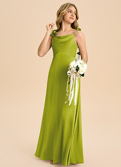 Azazie Gumdrop Junior Lemongrass Empire Pleated Stretch Satin Dress image4