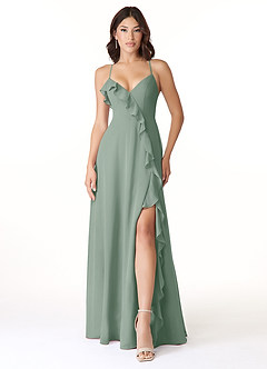 Azazie Tarni Bridesmaid Dresses Silver Sage A-Line Chiffon Dress image1