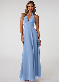 Azazie Tessie Bridesmaid Dresses Steel Blue A-Line V-Neck Pleated Chiffon Dress image1