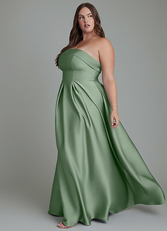 Azazie Lucienne Robes de demoiselle d'honneur Robe Trapèze Convertible en Satin extensible Bustier Matcha image12