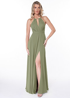 Azazie Evalleen Robes de demoiselle d'honneur Robe Trapèze en Mousseline de soie Plissée Pistache image6