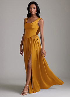 Azazie Novi Bridesmaid Dresses Butterscotch A-Line with Pockets Stretch Satin Dress image6