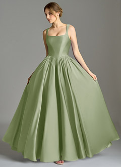 Azazie Verina Abiti da Damigella Abito A-Line in Raso Elasticizzato Plissettato Verde Salvia image4