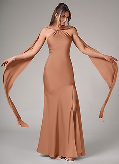 Azazie Kinsley Bridesmaid Dresses Bronzer Mermaid Side Slit Stretch Satin Dress image2