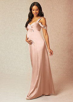 Azazie Rhea Abiti da damigella d'onore premaman Abito A-Line Plissettato a Spalla Scoperta Raso Elasticizzato Floor-Length image3