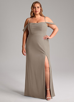 Azazie Saige Bridesmaid Dresses Taupe A-Line Off the Shoulder Chiffon Convertible Dress image13