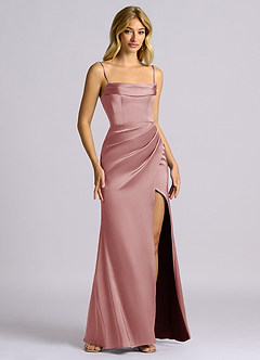 Azazie Auden Bridesmaid Dresses Dusty Rose Sheath Off the Shoulder Stretch Satin Convertible Dress image3