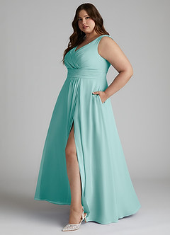 Azazie Karina Bridesmaid Dresses Aqua A-Line Pleated Chiffon Dress image13