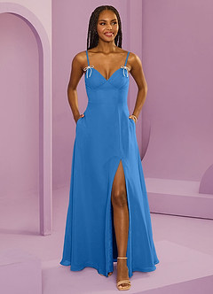 Barbie ♥ Azazie Jurken voor bruidsmeisjes Jurk van Chiffon met A-Lijn met Zakken Blauwe Gaai image1